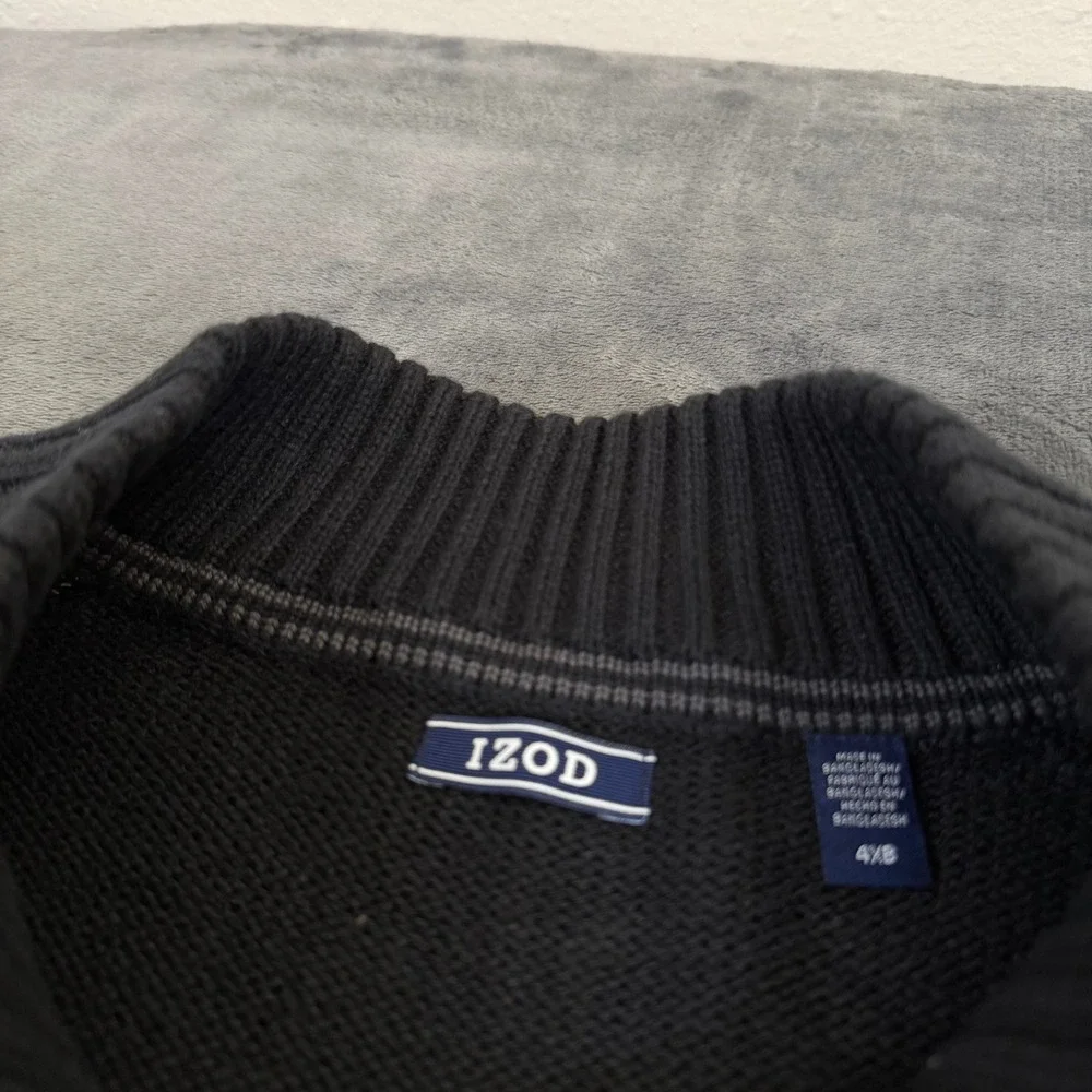 IZOD Fair Isle Quarter Zip Sweater Mens 4XB Big Black Cotton Blend Knit NWT
